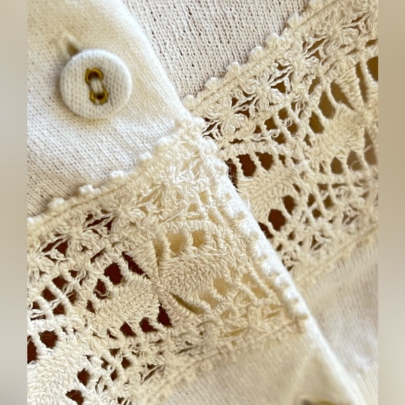 TORY BURCH White Fitted Sweater Cardigan with Crochet Detail - Picture 8 of 15